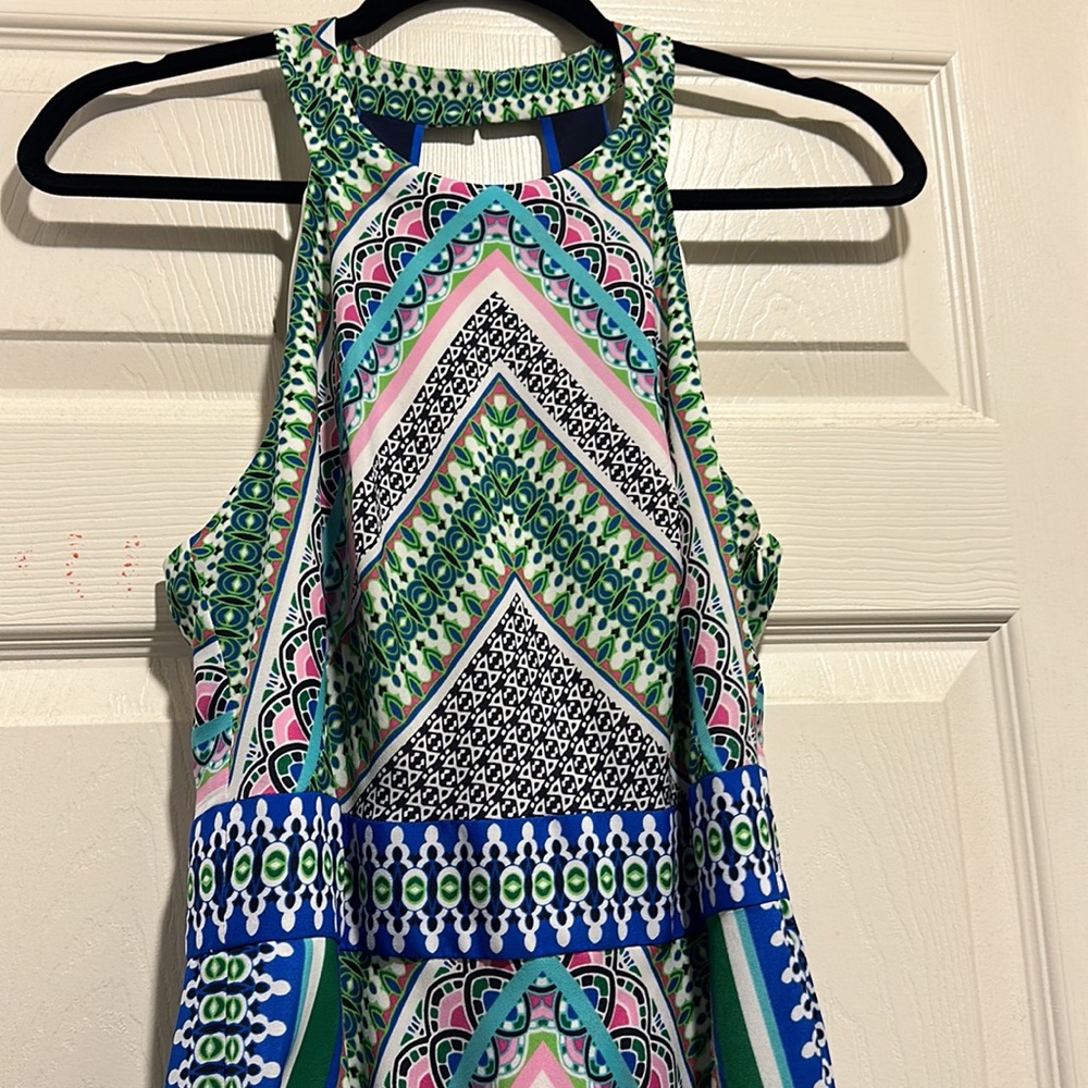 Eliza J Print Asymmetrical V Hem long dress